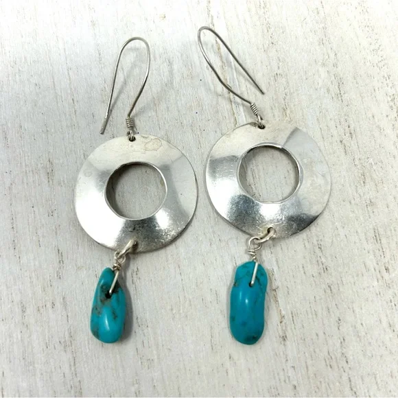 Sterling silver, turquoise bead dangle earrings